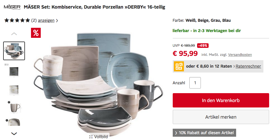 MÄSER Kombiservice "DERBY" aus Durable Porzellan, 16-teilig MÄSER Kombiservice "DERBY" aus Durable Porzellan, 16-teilig