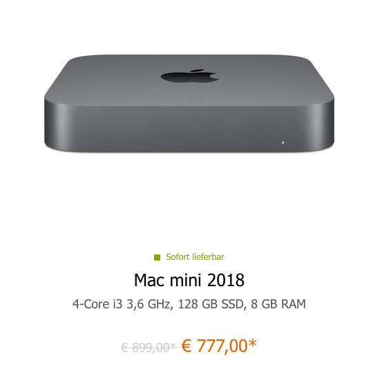 Mac mini 2018 MRTR2D/A (4-Core i3 3,6 GHz, 128 GB SSD, 8 GB RAM) Mac mini 2018 MRTR2D/A (4-Core i3 3,6 GHz, 128 GB SSD, 8 GB RAM)