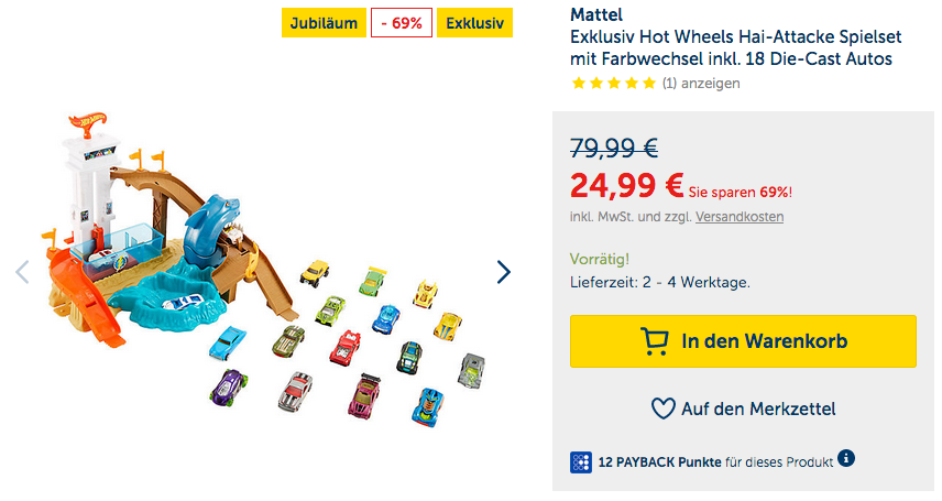 Mattel Exklusiv Hot Wheels Hai-Attacke Spielset mit Farbwechsel inkl. 18 Die-Cast Autos Mattel Exklusiv Hot Wheels Hai-Attacke Spielset mit Farbwechsel inkl. 18 Die-Cast Autos