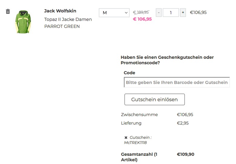 McTREK.de - 23 Gutschein ab 123 Einkaufswert: z.B. Jack Wolfskin Topaz II Damen Wetterschutzjacke - jetzt 17% billiger McTREK.de - 23 Gutschein ab 123 Einkaufswert: z.B. Jack Wolfskin Topaz II Damen Wetterschutzjacke - jetzt 17% billiger