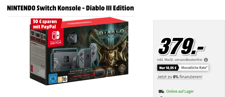 MediaMarkt - bis zu 150 Rabatt bei Zahlung mit Paypal: z.B. NINTENDO Switch Konsole - Diablo III Edition MediaMarkt - bis zu 150 Rabatt bei Zahlung mit Paypal: z.B. NINTENDO Switch Konsole - Diablo III Edition