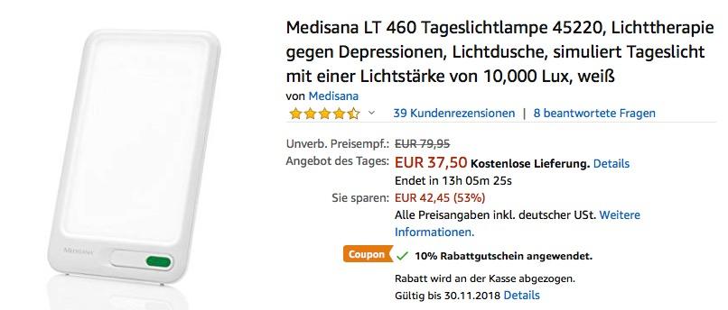 Medisana LT 460 Tageslichtlampe bis zu 10000 Lux - jetzt 29% billiger Medisana LT 460 Tageslichtlampe bis zu 10000 Lux - jetzt 29% billiger