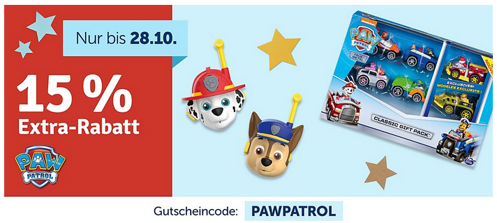 myToys 15 % Rabatt auf Artikel von PAW-Patrol: z.B. Vtech Fütter-mich Marshall myToys 15 % Rabatt auf Artikel von PAW-Patrol: z.B. Vtech Fütter-mich Marshall