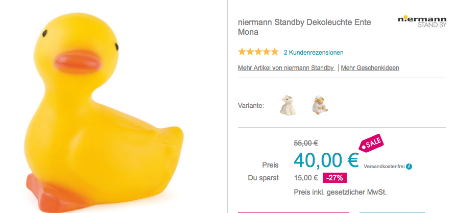 niermann Standby LED Dekoleuchte "Ente Mona" niermann Standby LED Dekoleuchte "Ente Mona"