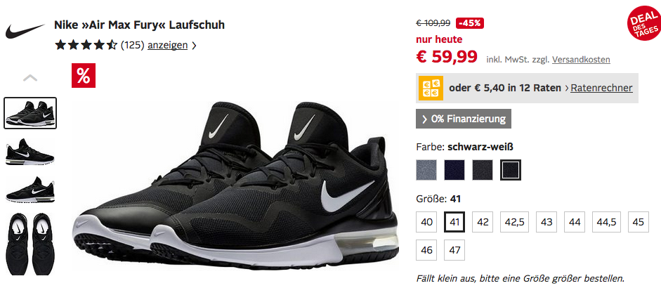 NIKE Herren Air Max Fury Laufschuhe NIKE Herren Air Max Fury Laufschuhe