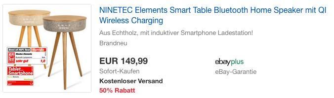 NINETEC Elements Smart Table Bluetooth Lautsprecher mit QI Wireless Charging - jetzt 17% billiger NINETEC Elements Smart Table Bluetooth Lautsprecher mit QI Wireless Charging - jetzt 17% billiger