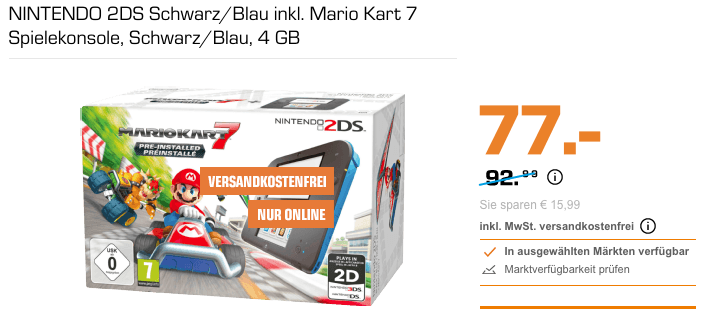 NINTENDO 2DS Schwarz/Blau inkl. Mario Kart 7 Spielekonsole, 4 GB NINTENDO 2DS Schwarz/Blau inkl. Mario Kart 7 Spielekonsole, 4 GB