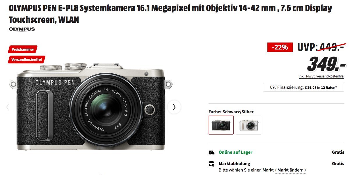 OLYMPUS PEN E-PL8 16 MP Systemkamera mit 14-42 mm Objektiv, schwarz/silber oder weiß/silber OLYMPUS PEN E-PL8 16 MP Systemkamera mit 14-42 mm Objektiv, schwarz/silber oder weiß/silber