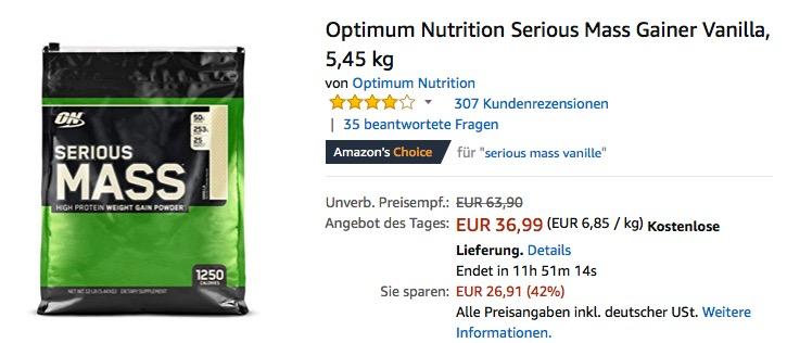 Optimum Nutrition Serious Mass Gainer Vanilla, 5,45 kg - jetzt 41% billiger Optimum Nutrition Serious Mass Gainer Vanilla, 5,45 kg - jetzt 41% billiger