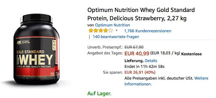 Optimum Nutrition Whey Gold Standard Protein, Delicious Strawberry, 2,27 kg - jetzt 17% billiger Optimum Nutrition Whey Gold Standard Protein, Delicious Strawberry, 2,27 kg - jetzt 17% billiger