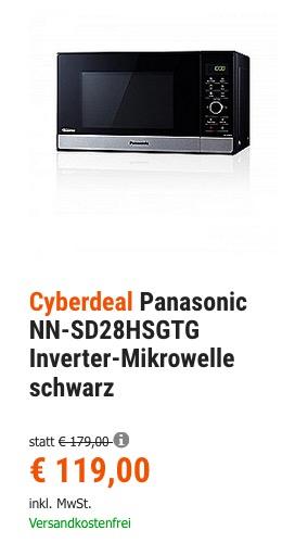 Panasonic NN-SD28HSGTG Inverter-Mikrowelle schwarz Panasonic NN-SD28HSGTG Inverter-Mikrowelle schwarz