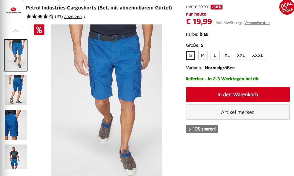 Petrol Industries Herren Cargoshorts mit abnehmbarem Gürtel (X-XXXL), blau Petrol Industries Herren Cargoshorts mit abnehmbarem Gürtel (X-XXXL), blau