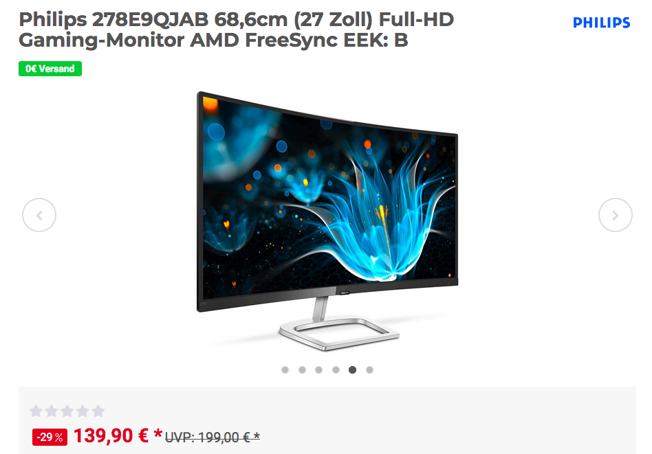 Philips 278E9QJAB 68,6cm (27 Zoll) Curved Full-HD Gaming-Monitor, AMD FreeSync Philips 278E9QJAB 68,6cm (27 Zoll) Curved Full-HD Gaming-Monitor, AMD FreeSync