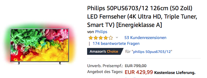 Philips 50PUS6703/12 126cm (50 Zoll) 4K UHD Fernseher mit 3-seitigem Ambilight Philips 50PUS6703/12 126cm (50 Zoll) 4K UHD Fernseher mit 3-seitigem Ambilight