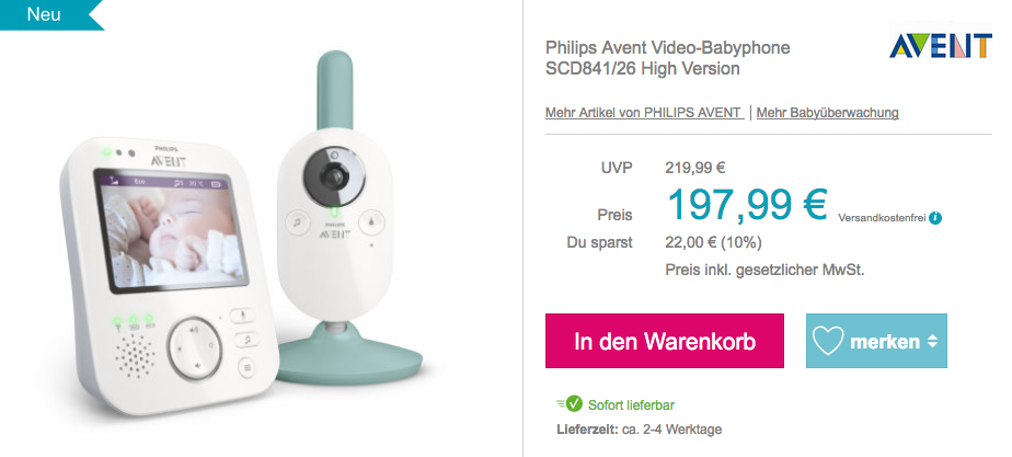 Philips Avent Video-Babyphone SCD841/26 High Version Philips Avent Video-Babyphone SCD841/26 High Version