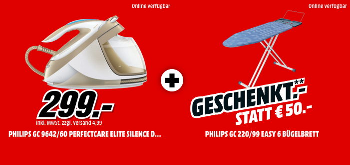 PHILIPS GC9642/60 PerfectCare Elite Dampfbügelstation inklusive PHILIPS GC220/99 Easy 6 Bügelbrett PHILIPS GC9642/60 PerfectCare Elite Dampfbügelstation inklusive PHILIPS GC220/99 Easy 6 Bügelbrett
