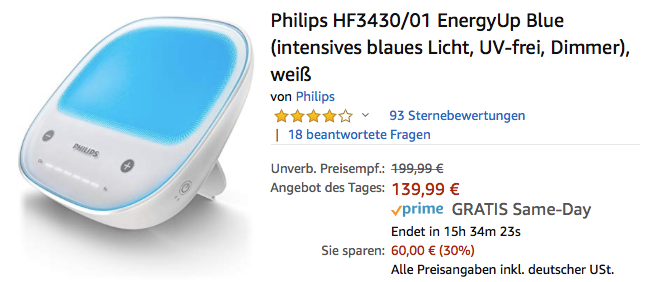 Philips HF3430/01 EnergyUp Blue Tageslichtlampe Philips HF3430/01 EnergyUp Blue Tageslichtlampe