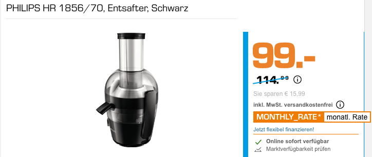 PHILIPS HR 1856/70 Entsafter inkl. Saftbehälter, 800 Watt PHILIPS HR 1856/70 Entsafter inkl. Saftbehälter, 800 Watt