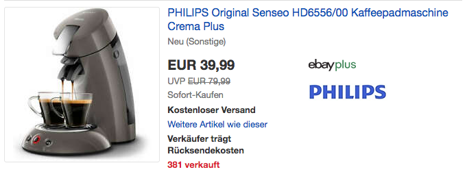 PHILIPS Original Senseo HD6556/00 Kaffeepadmaschine Crema Plus ((neu und unbenutzt, aber leichte Verpackungsmängel können vorhanden sein) PHILIPS Original Senseo HD6556/00 Kaffeepadmaschine Crema Plus ((neu und unbenutzt, aber leichte Verpackungsmängel können vorhanden sein)