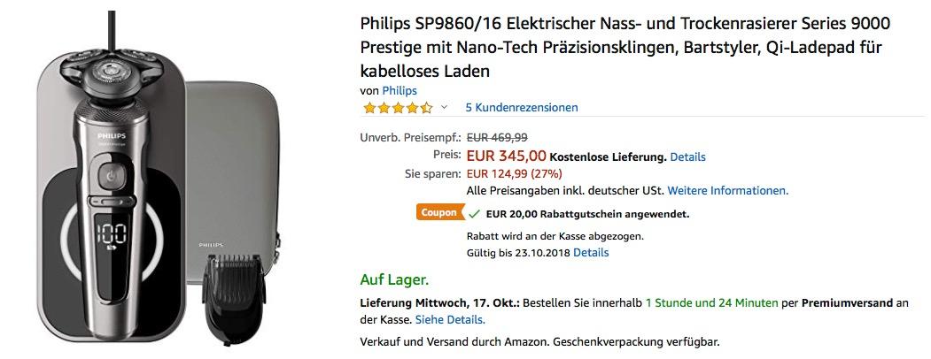 Philips SP9860/16 Elektrischer Nass- und Trockenrasierer Series 9000 - jetzt 6% billiger Philips SP9860/16 Elektrischer Nass- und Trockenrasierer Series 9000 - jetzt 6% billiger