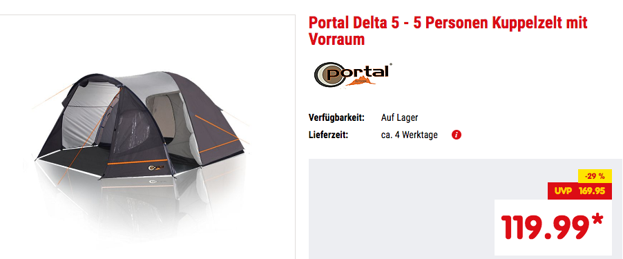 Portal Delta 5 - 5 Personen Kuppelzelt, 370 x 300 x 190 cm Portal Delta 5 - 5 Personen Kuppelzelt, 370 x 300 x 190 cm