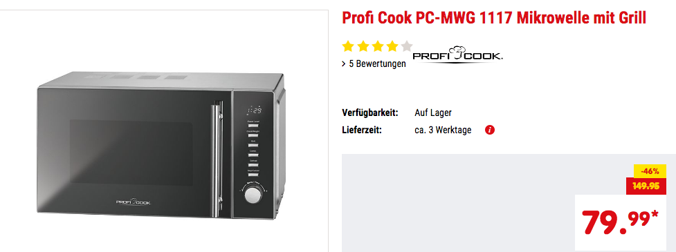 Profi Cook PC-MWG 1117 2 in 1 Mikrowelle Profi Cook PC-MWG 1117 2 in 1 Mikrowelle