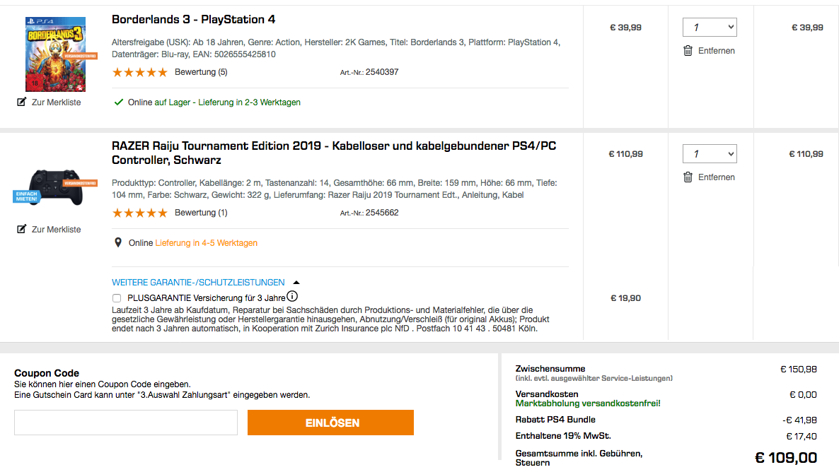 RAZER Raiju Tournament Edition 2019 PS4/PC Controller inkl. Borderlands 3 - PlayStation 4 RAZER Raiju Tournament Edition 2019 PS4/PC Controller inkl. Borderlands 3 - PlayStation 4