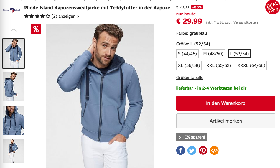 Rhode Island Herren-Kapuzensweatjacke, graublau Rhode Island Herren-Kapuzensweatjacke, graublau