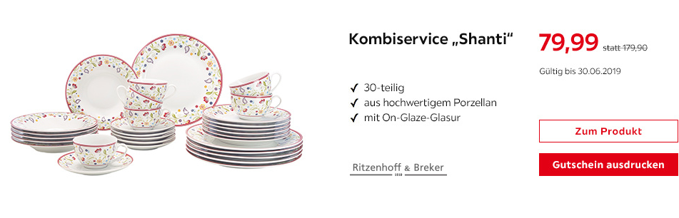 Ritzenhoff & Breker Porzellan Kombiservice "Shanti", 30-teilig Ritzenhoff & Breker Porzellan Kombiservice "Shanti", 30-teilig
