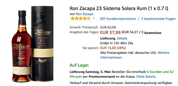 Ron Zacapa 23 Sistema Solera Rum 0.7 l - jetzt 10% billiger Ron Zacapa 23 Sistema Solera Rum 0.7 l - jetzt 10% billiger