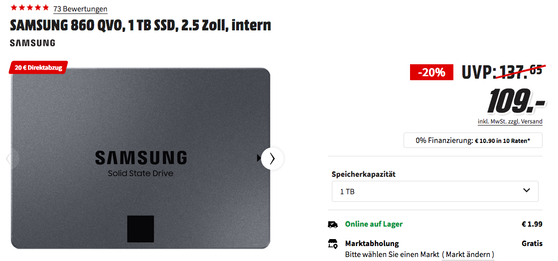 SAMSUNG 860 QVO 1 TB interne SSD-Festplatte SAMSUNG 860 QVO 1 TB interne SSD-Festplatte