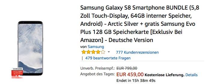 Samsung Galaxy S8 Smartphone Arctic Silver inkl. Samsung Evo Plus 128 GB Speicherkarte - jetzt 7% billiger Samsung Galaxy S8 Smartphone Arctic Silver inkl. Samsung Evo Plus 128 GB Speicherkarte - jetzt 7% billiger
