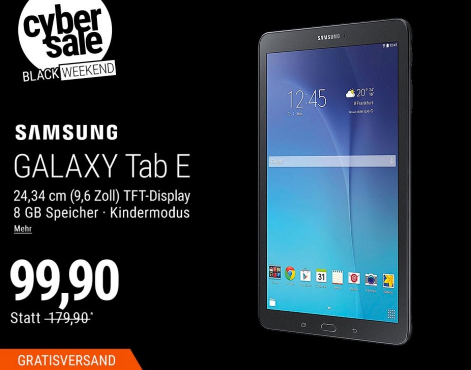 Samsung GALAXY Tab E T561N 9,6 Zoll Tablet (3G, 8 GB, schwarz) - jetzt 38% billiger Samsung GALAXY Tab E T561N 9,6 Zoll Tablet (3G, 8 GB, schwarz) - jetzt 38% billiger