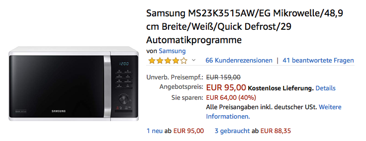Samsung MS23K3515AW/EG Mikrowelle, weiß, 23 Liter Samsung MS23K3515AW/EG Mikrowelle, weiß, 23 Liter