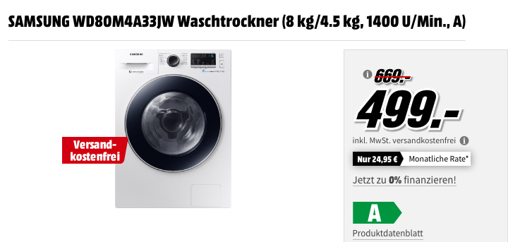 SAMSUNG WD80M4A33JW Waschtrockner (8 kg/4.5 kg, 1400 U/Min., A) SAMSUNG WD80M4A33JW Waschtrockner (8 kg/4.5 kg, 1400 U/Min., A)