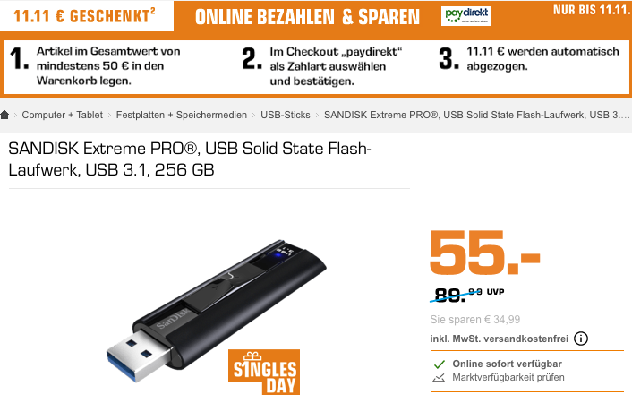 SANDISK Extreme PRO® USB-Stick 256 GB, USB 3.1 SANDISK Extreme PRO® USB-Stick 256 GB, USB 3.1
