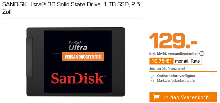 SANDISK Ultra® 3D Solid State Drive, 1 TB interne SSD-Festplatte SANDISK Ultra® 3D Solid State Drive, 1 TB interne SSD-Festplatte