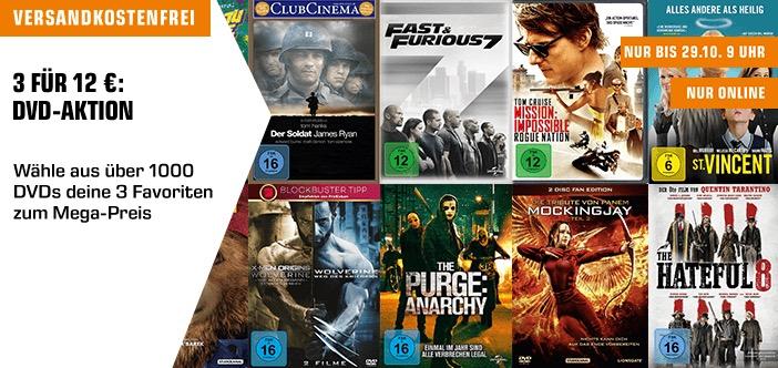 Saturn Aktion: 3 DVDs für 12 - jetzt 33% billiger Saturn Aktion: 3 DVDs für 12 - jetzt 33% billiger