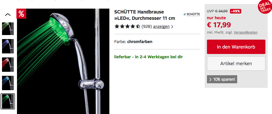 SCHÜTTE 11 cm Handbrause "LED" mit 7 Farben SCHÜTTE 11 cm Handbrause "LED" mit 7 Farben