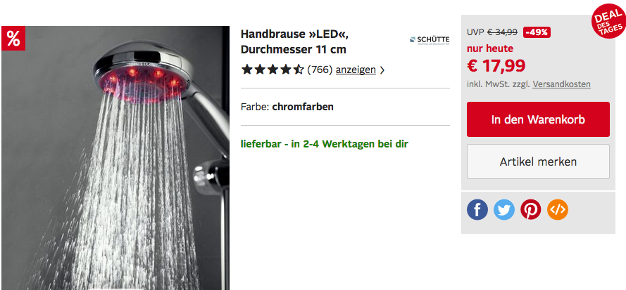Schütte Handbrause/Duschkopf "LED" 11 cm Schütte Handbrause/Duschkopf "LED" 11 cm