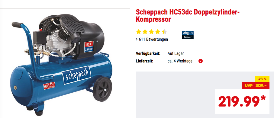 Scheppach HC53dc Doppelzylinder-Kompressor, ca. 10 bar Scheppach HC53dc Doppelzylinder-Kompressor, ca. 10 bar