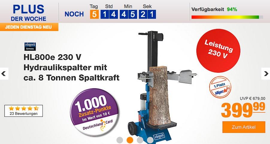Scheppach HL800e 230V Hydraulikspalter mit 8 Tonnen-Spaltkraft - jetzt 13% billiger Scheppach HL800e 230V Hydraulikspalter mit 8 Tonnen-Spaltkraft - jetzt 13% billiger