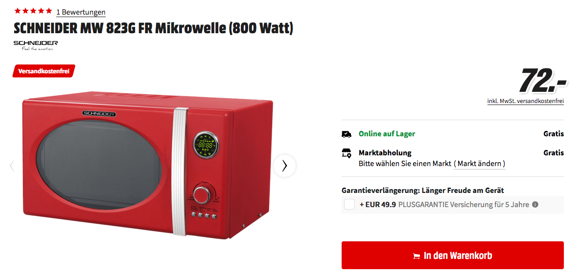 SCHNEIDER MW 823G FR Mikrowelle mit Grillfunktion, rot SCHNEIDER MW 823G FR Mikrowelle mit Grillfunktion, rot