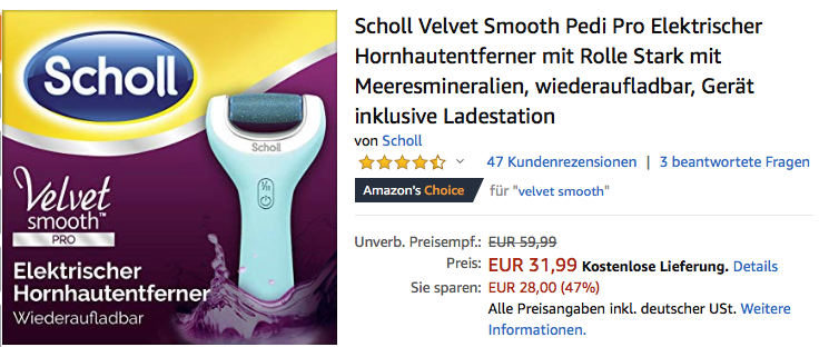 Scholl Velvet Smooth Pedi Pro Hornhautentferner Scholl Velvet Smooth Pedi Pro Hornhautentferner