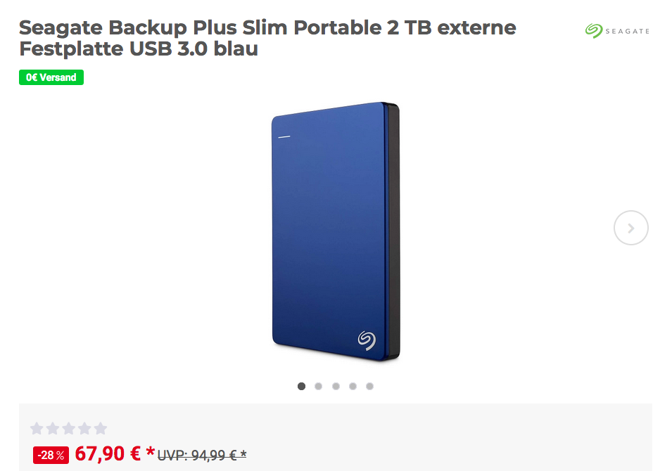 Seagate Backup Plus Slim Portable 2 TB externe Festplatte USB 3.0, blau Seagate Backup Plus Slim Portable 2 TB externe Festplatte USB 3.0, blau