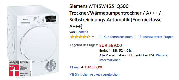 Siemens WT45W463 iQ500 Trockner/Wärmepumpentrockner, A+++ Siemens WT45W463 iQ500 Trockner/Wärmepumpentrockner, A+++