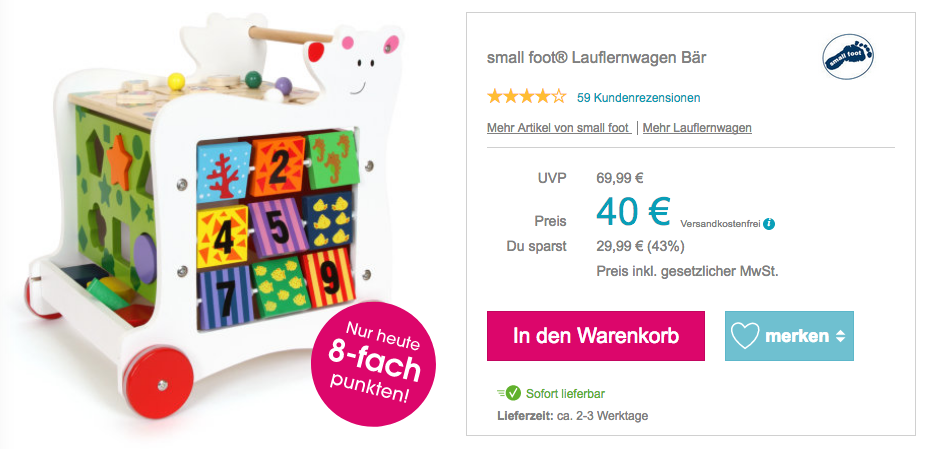small foot® Holz-Lauflernwagen Bär, bunt small foot® Holz-Lauflernwagen Bär, bunt