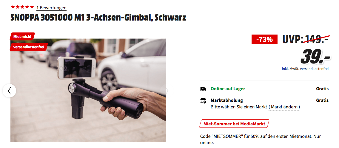 SNOPPA 3051000 M1 3-Achsen-Gimbal, passend für Smartphones (58 - 85 mm) SNOPPA 3051000 M1 3-Achsen-Gimbal, passend für Smartphones (58 - 85 mm)