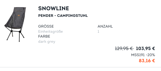 Snowline Pender - faltbarer Campingstuhl, dark grey Snowline Pender - faltbarer Campingstuhl, dark grey