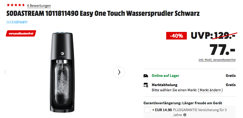SODASTREAM Easy One Touch Wassersprudler mit CO2 Zylinder und 1L PET-Flasche, schwarz SODASTREAM Easy One Touch Wassersprudler mit CO2 Zylinder und 1L PET-Flasche, schwarz